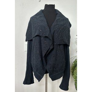 NWT BIYA JOHNNY WAS Black Embroried Open Front Slouchy Long Sleeve Cardigan Sz L